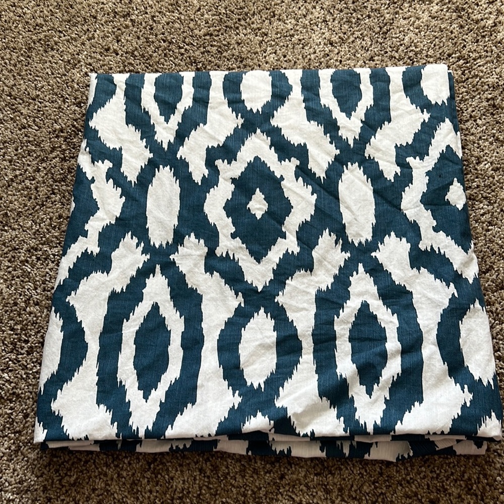 Blue ikat print shower curtain